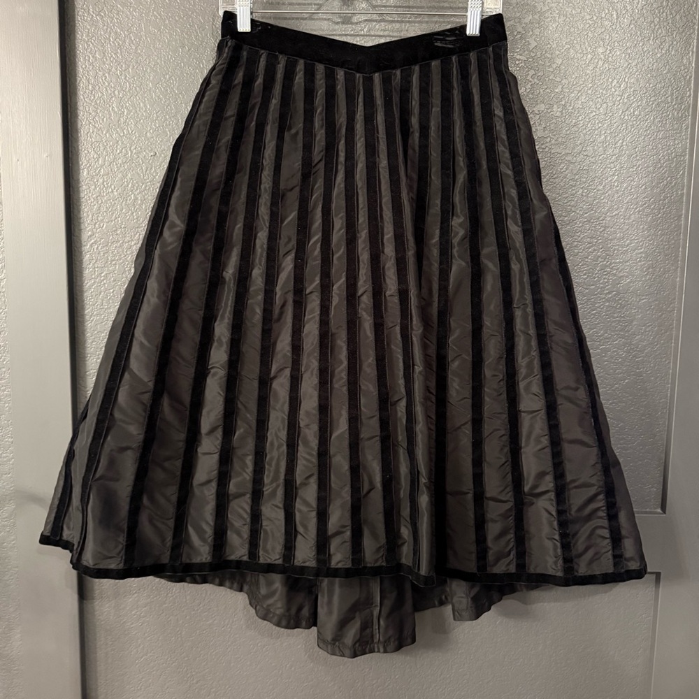 CHANEL • black striped taffeta midi skirt - silk & velvet - size 6 1998